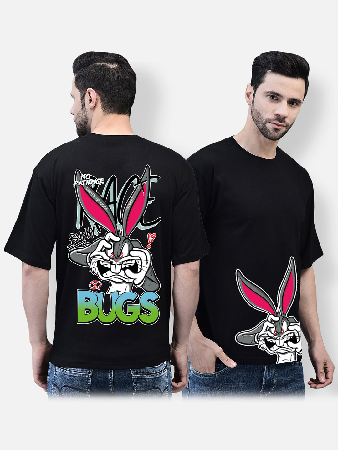 No Patience Bugs Printed Oversized Drop Shoulder Cotton T-Shirt For Men