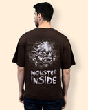 Monster Inside Printed Oversized Drop Shoulder Cotton T-Shirt For Men