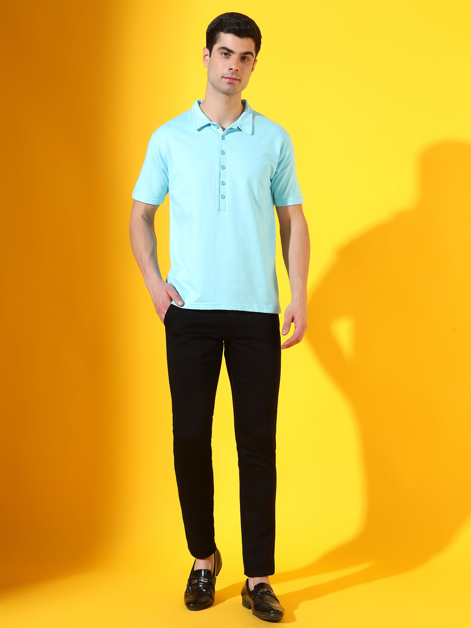 Ice Blue Longevity Premium Cotton Polo T-Shirt For Men