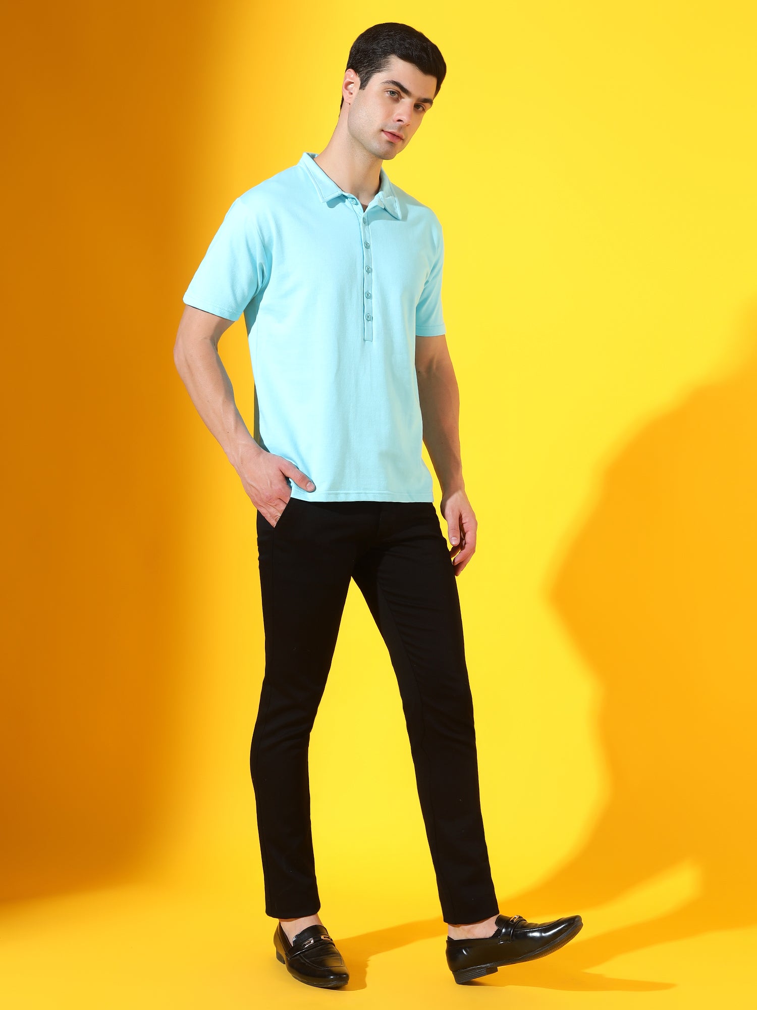 Ice Blue Longevity Premium Cotton Polo T-Shirt For Men