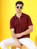 Posh Wine Zipper Premium Cotton Polo T-Shirt For Men