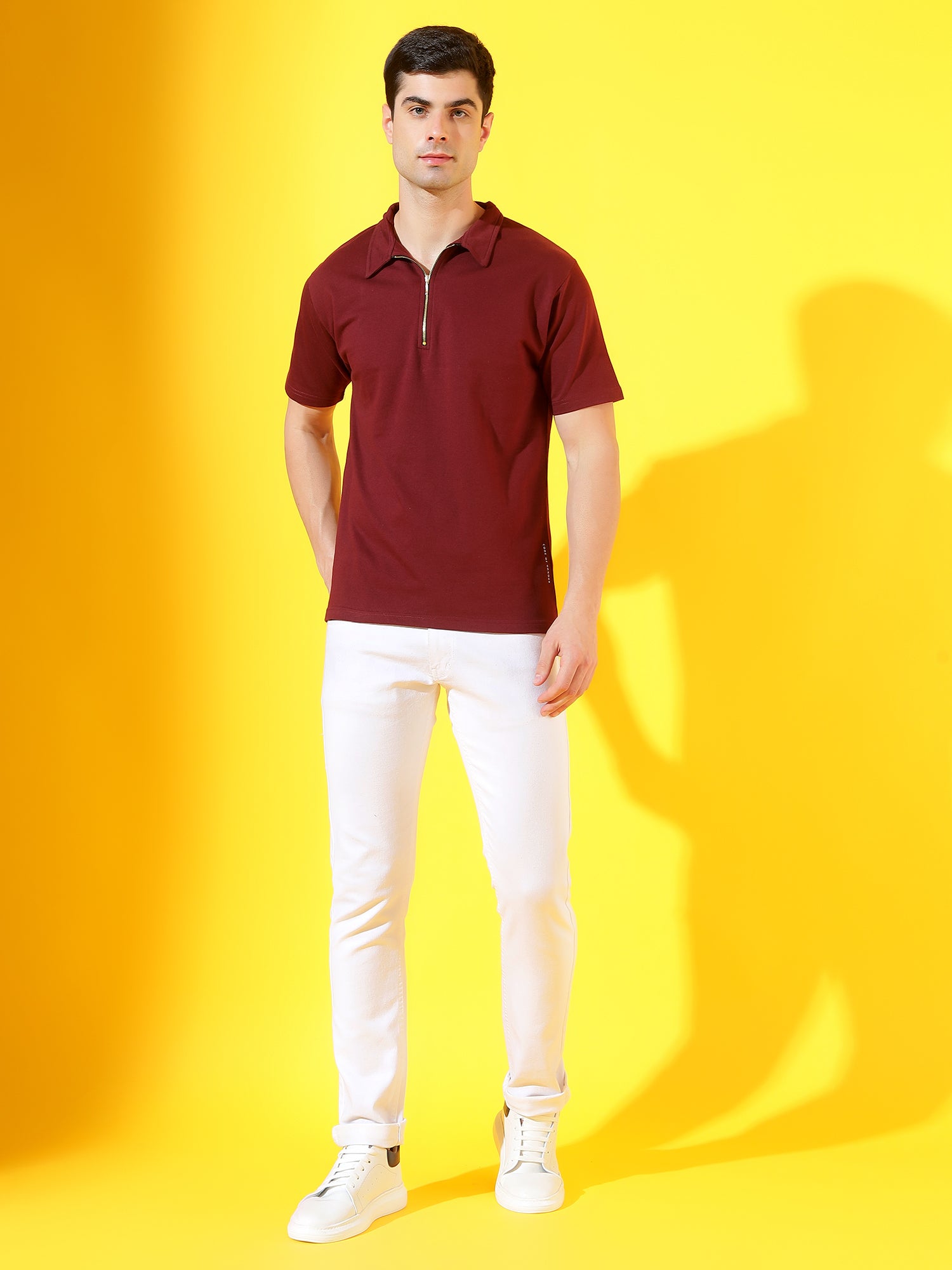 Posh Wine Zipper Premium Cotton Polo T-Shirt For Men