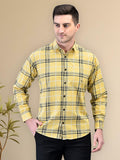 Fearless Yellow Check Regular Fit Pure Cotton Shirt for Men