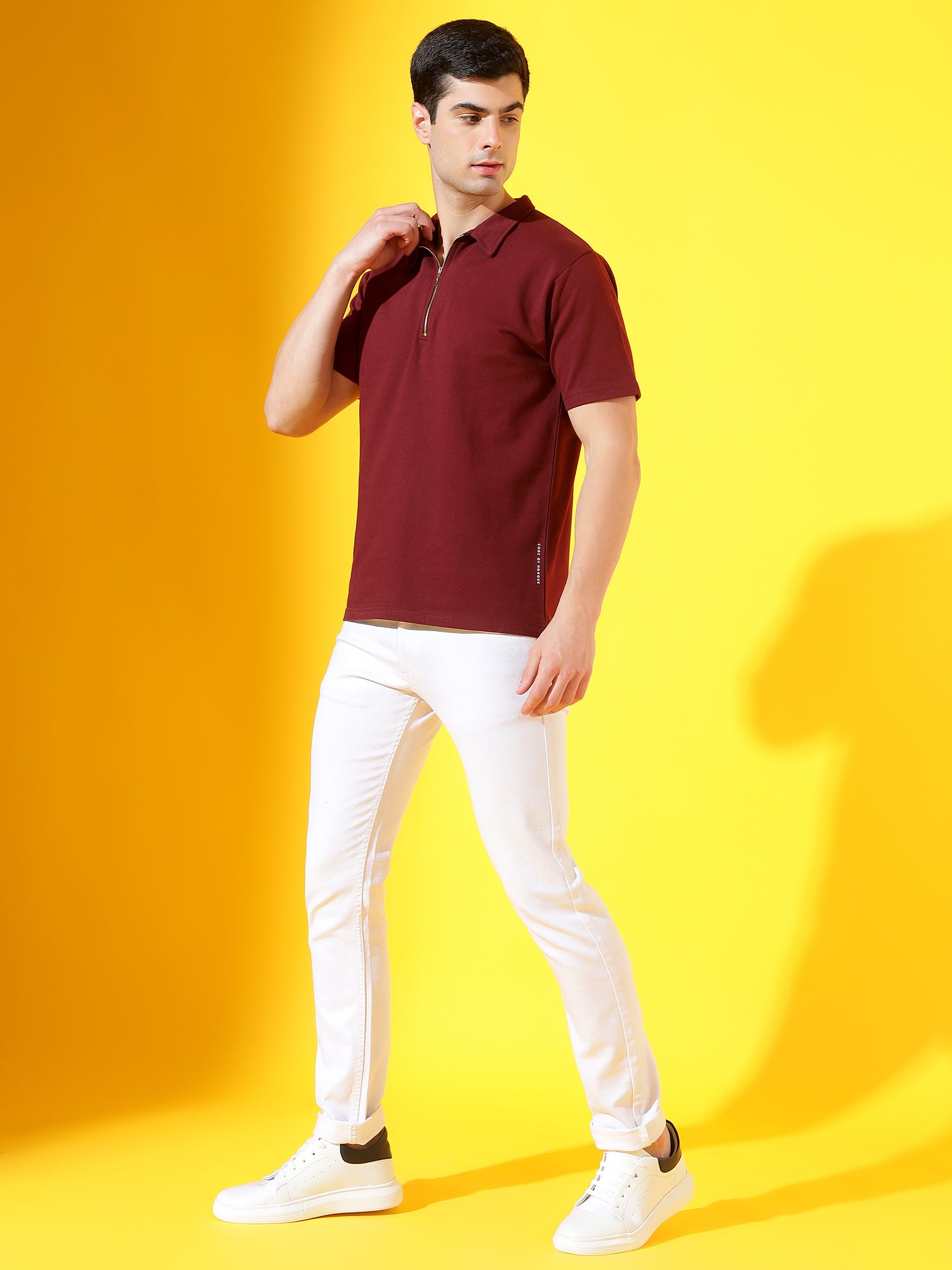 Posh Wine Zipper Premium Cotton Polo T-Shirt For Men