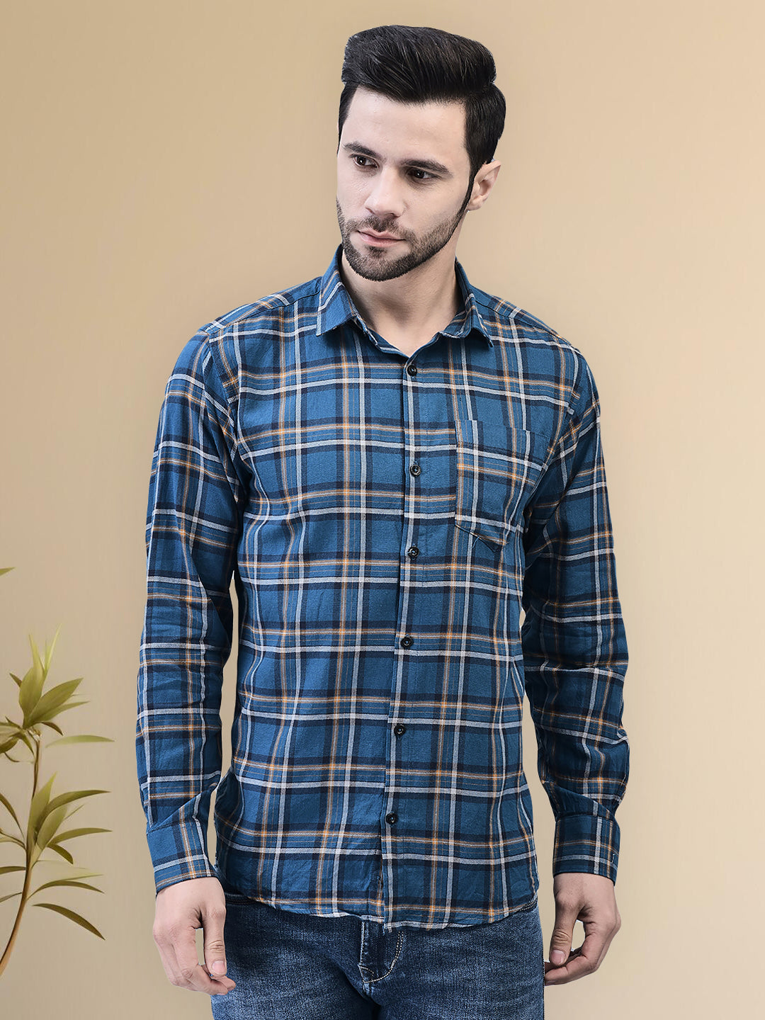 Lapis Blue Check Regular Fit Pure Cotton Shirt for Men