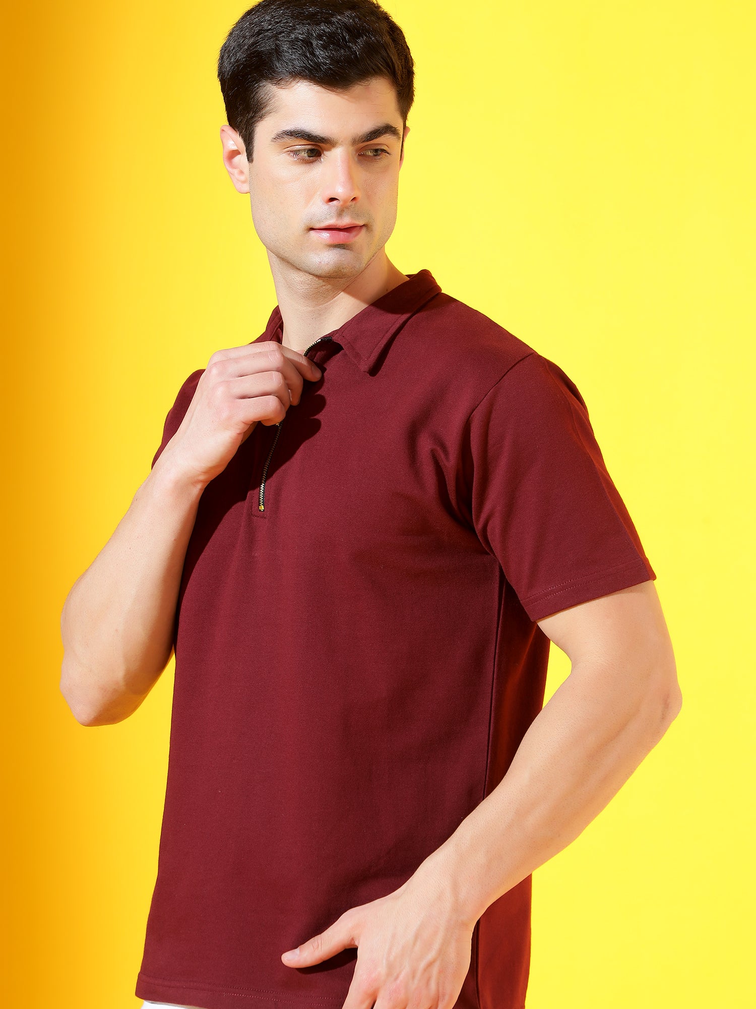 Posh Wine Zipper Premium Cotton Polo T-Shirt For Men