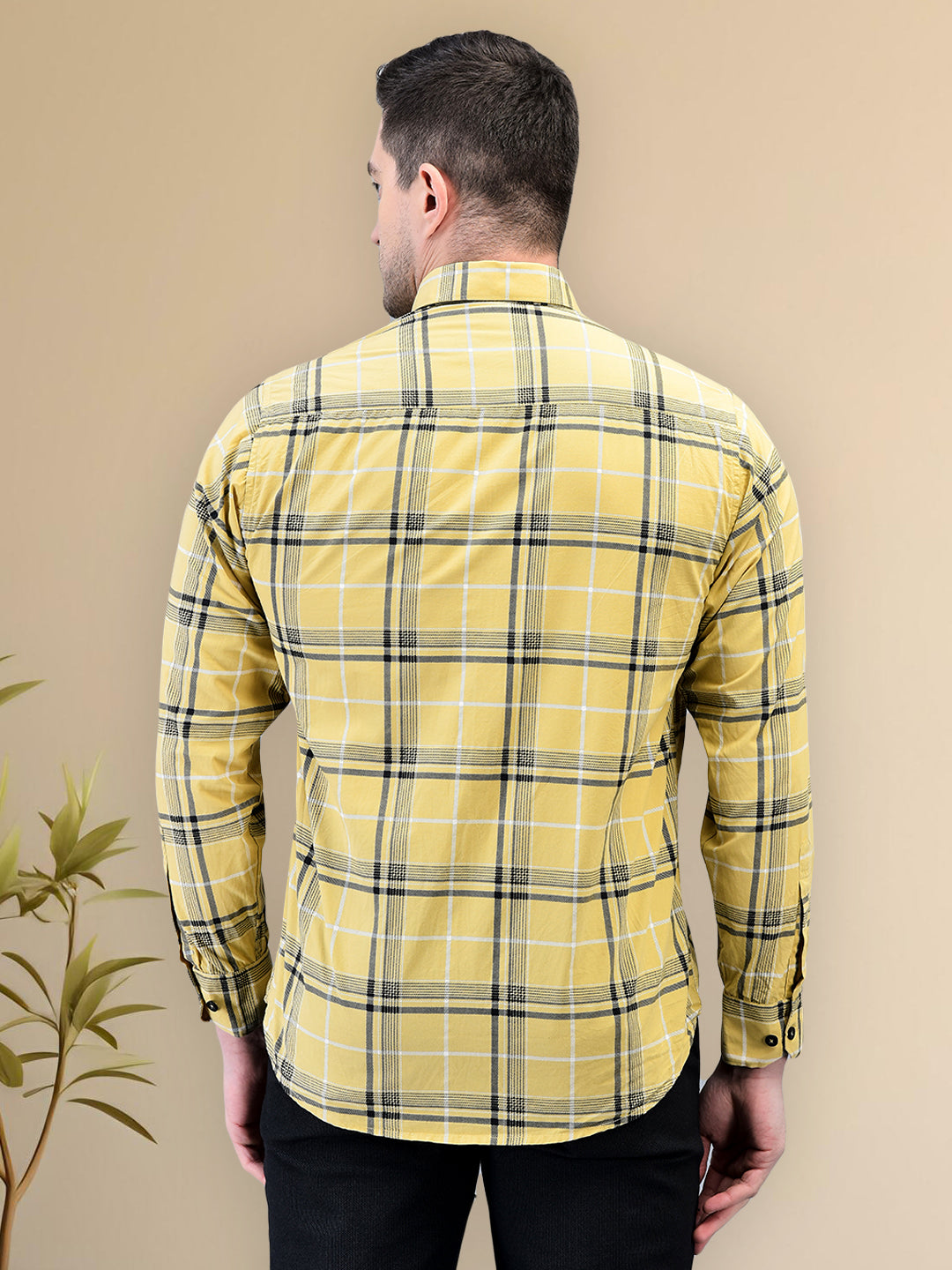 Fearless Yellow Check Regular Fit Pure Cotton Shirt for Men