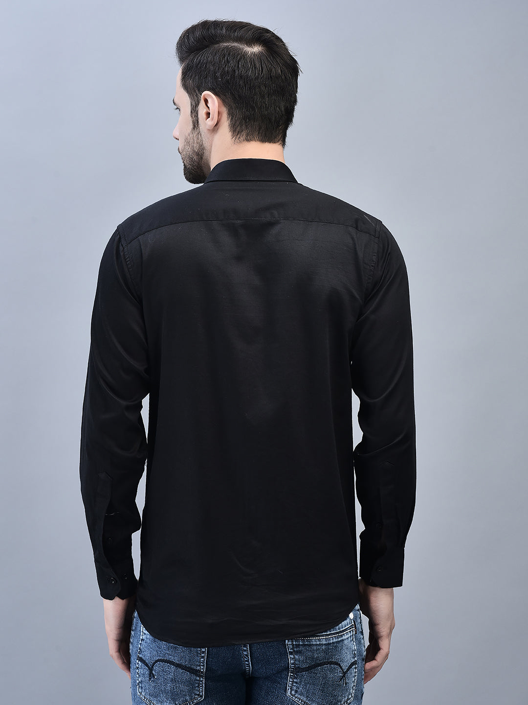 Fine Black Regular Fit Pure Cotton Solid Shirt for Men