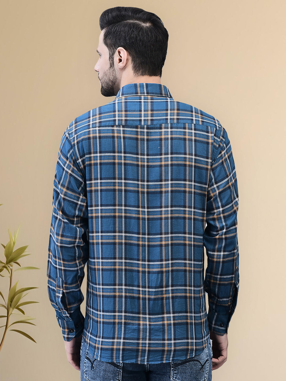 Lapis Blue Check Regular Fit Pure Cotton Shirt for Men