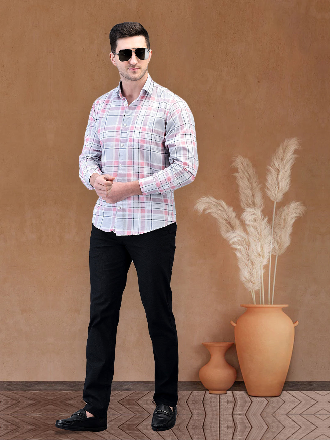 Finest Pink Check Regular Fit Pure Cotton Shirt for Men