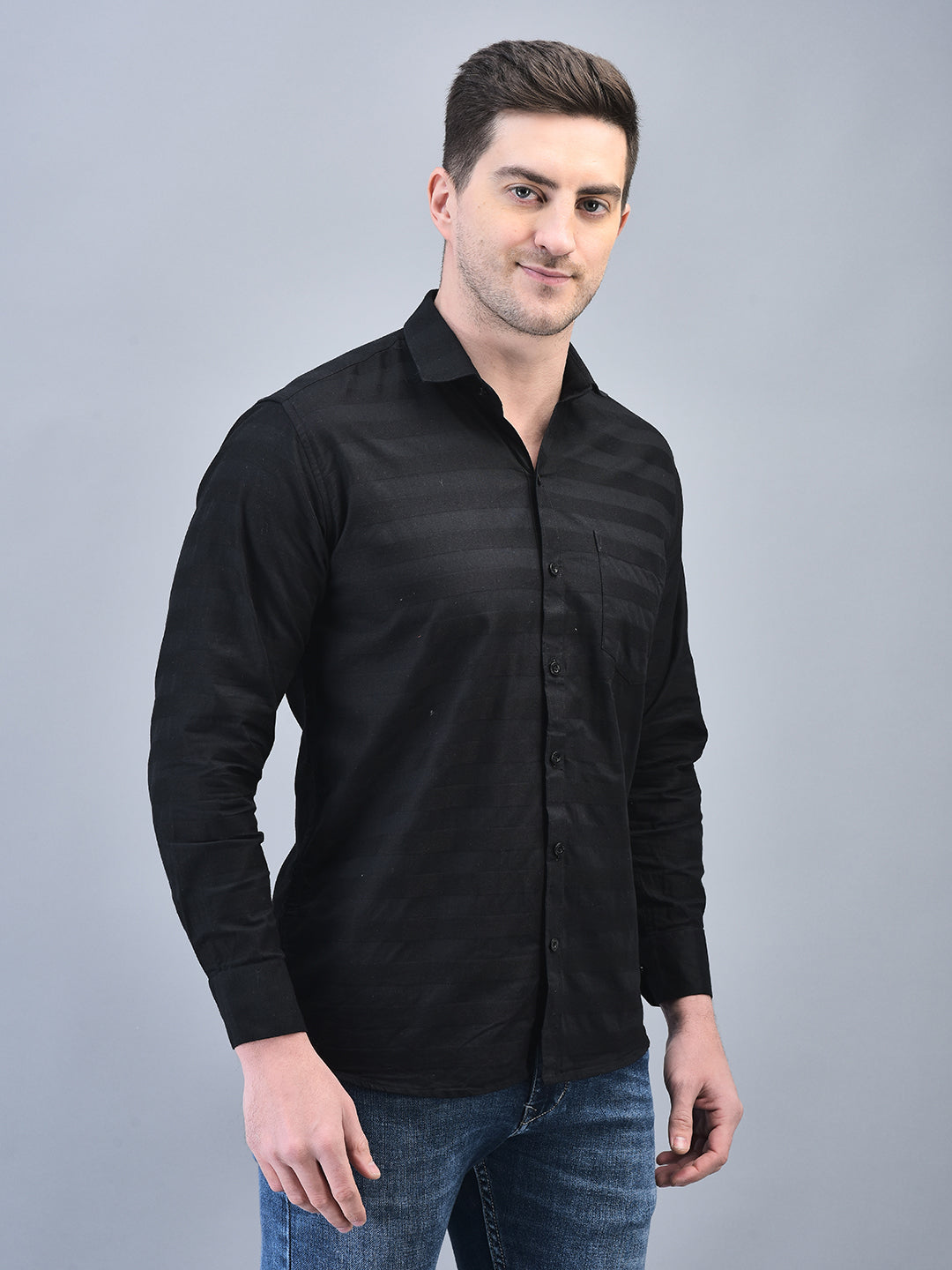 Finest Black Stripes Regular Fit Pure Cotton Shirt for Men