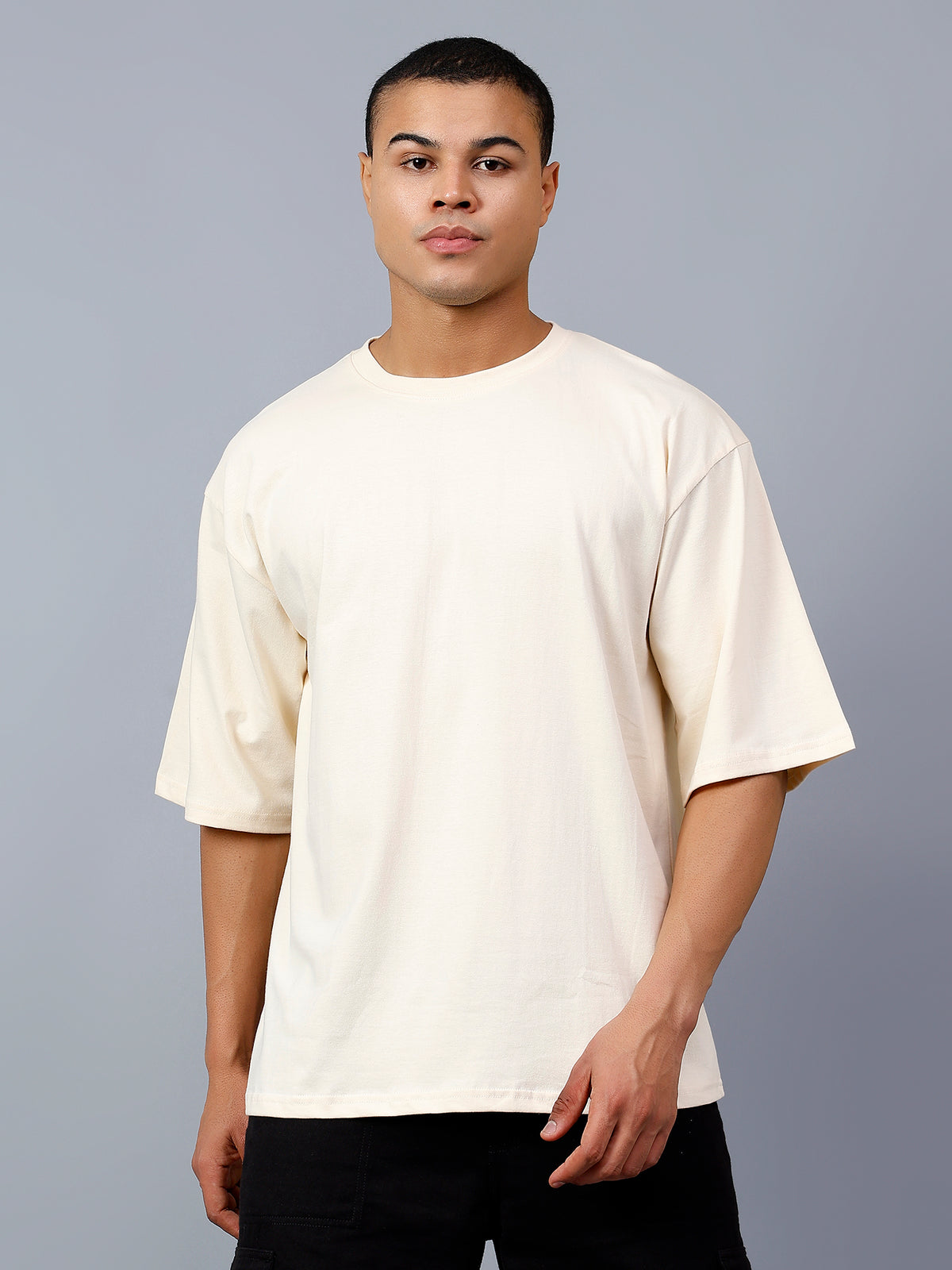 Oversized Fit Ivory Heavy Cotton T-Shirt For Men