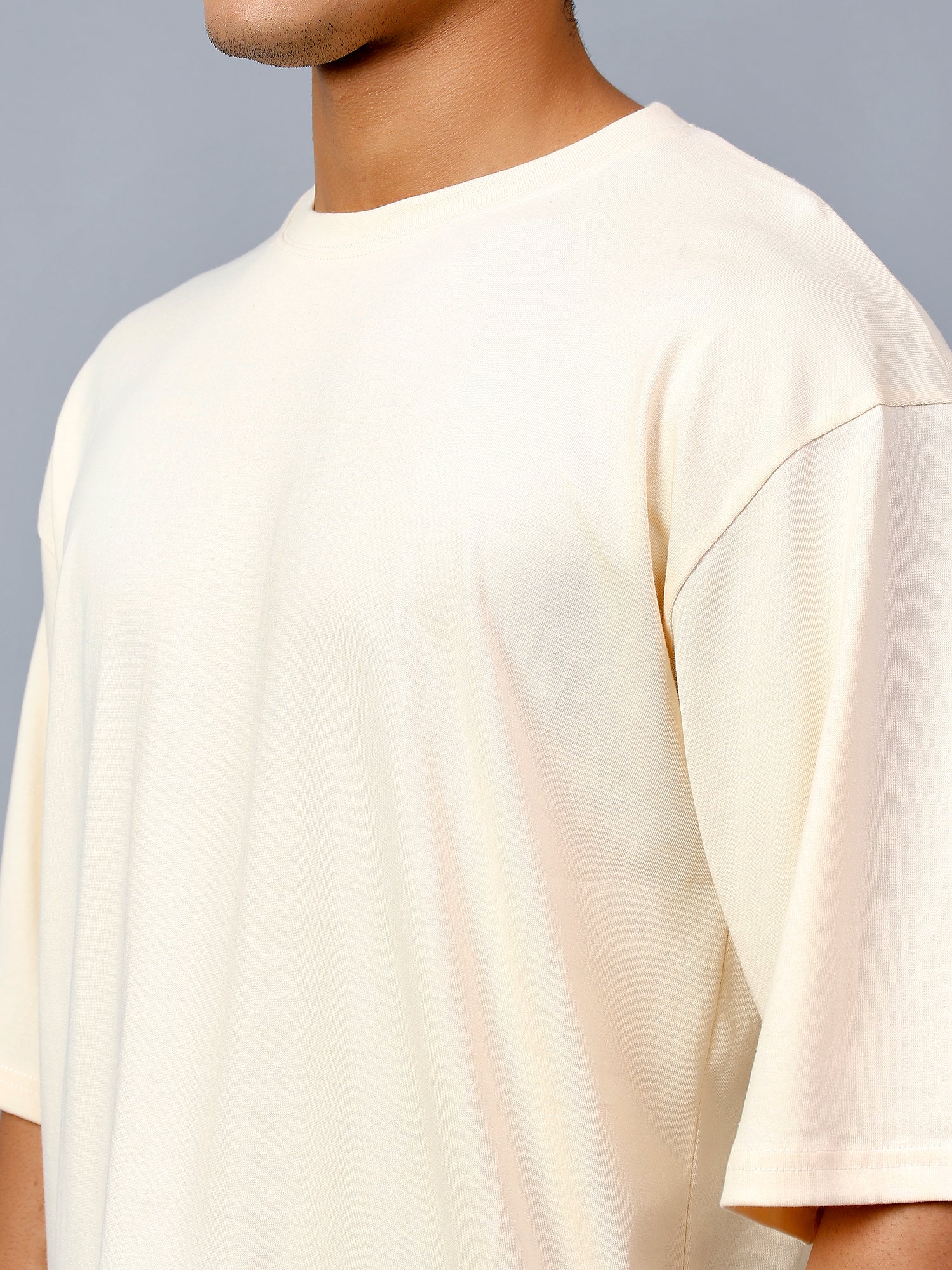 Oversized Fit Ivory Heavy Cotton T-Shirt For Men