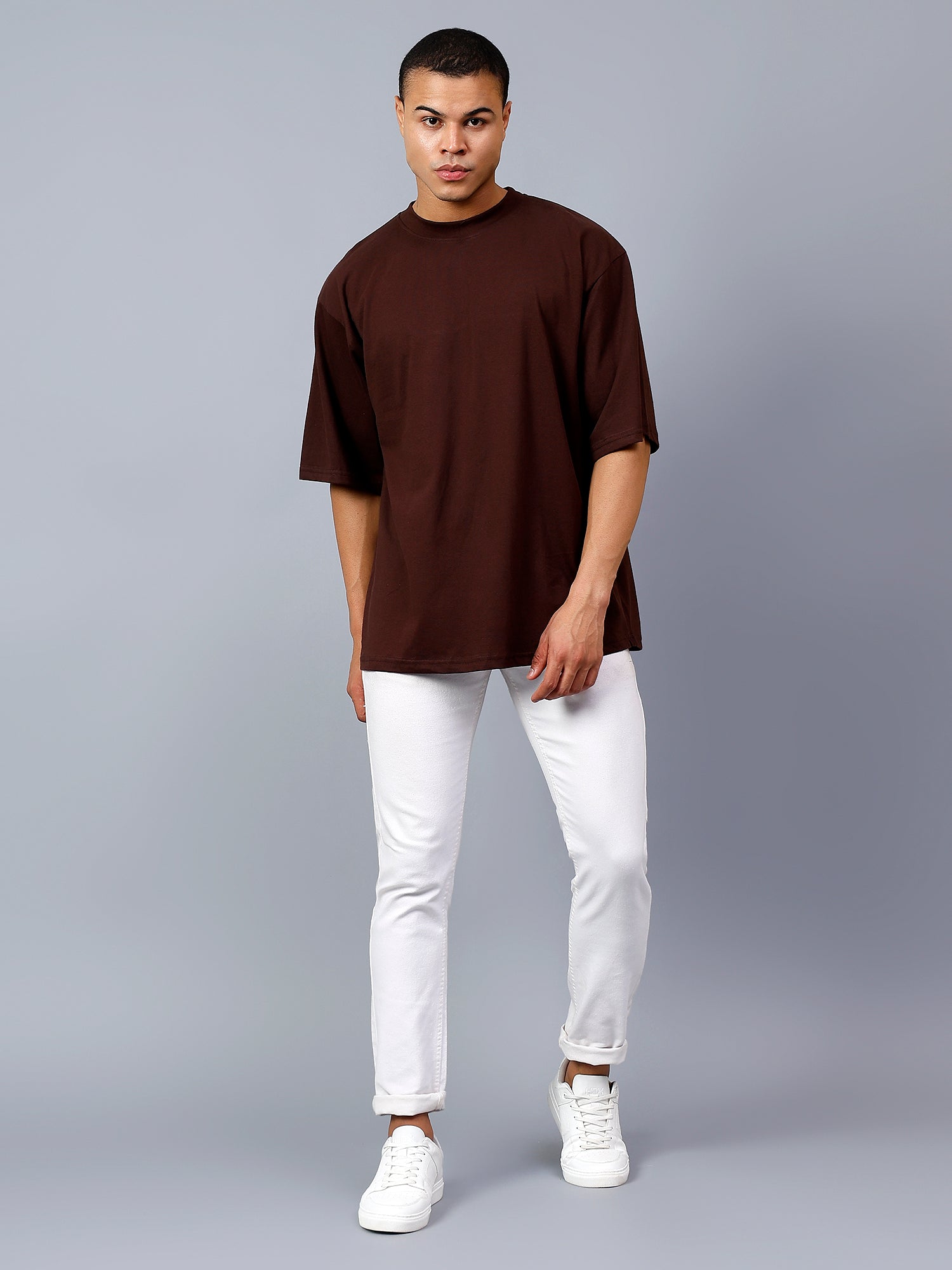 Oversized Fit Coffee Brown Heavy Cotton T-Shirt For Men