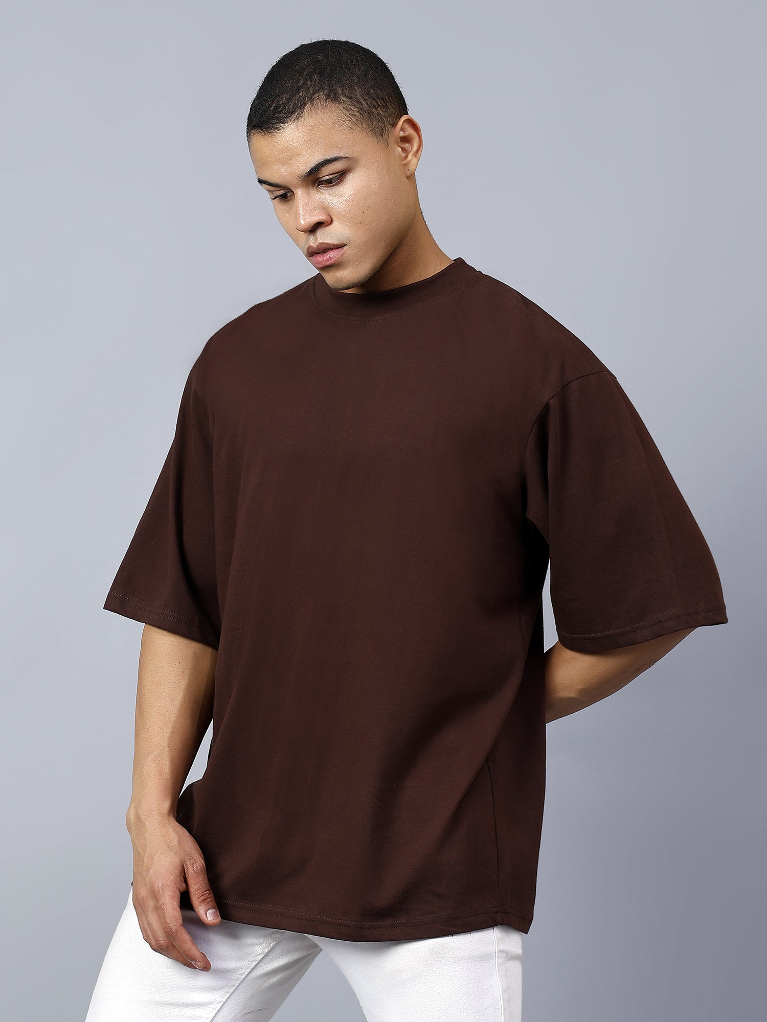 Oversized Fit Coffee Brown Heavy Cotton T-Shirt For Men