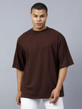 Oversized Fit Coffee Brown Heavy Cotton T-Shirt For Men