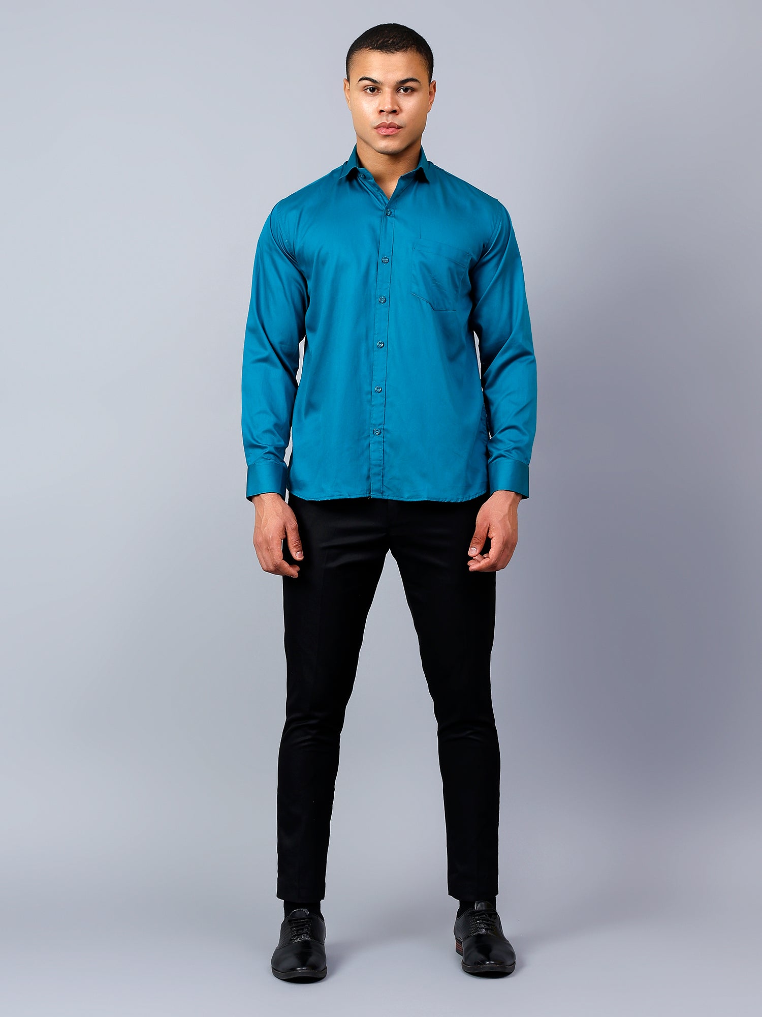 Sea Green Fit Pure Cotton Solid Shirt for Men