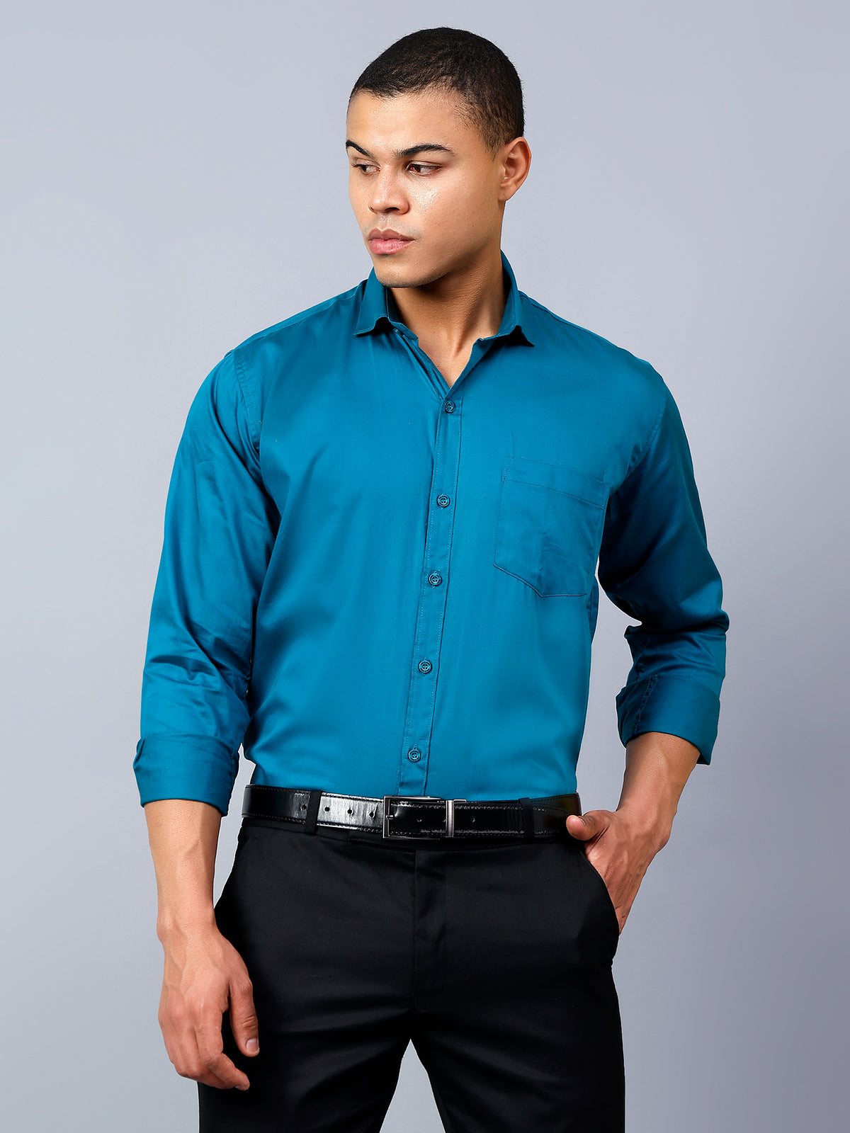 Sea Green Fit Pure Cotton Solid Shirt for Men