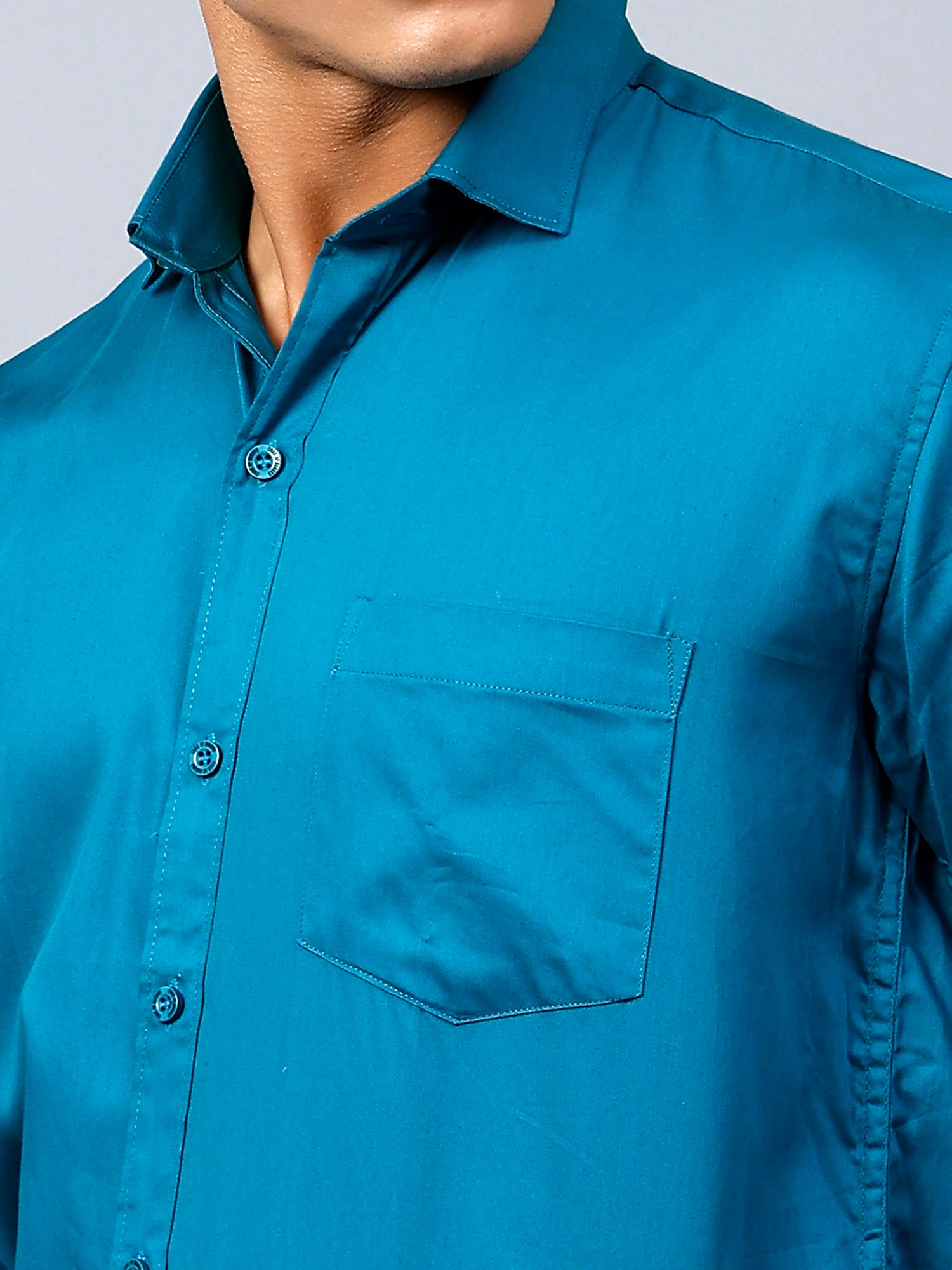 Sea Green Fit Pure Cotton Solid Shirt for Men