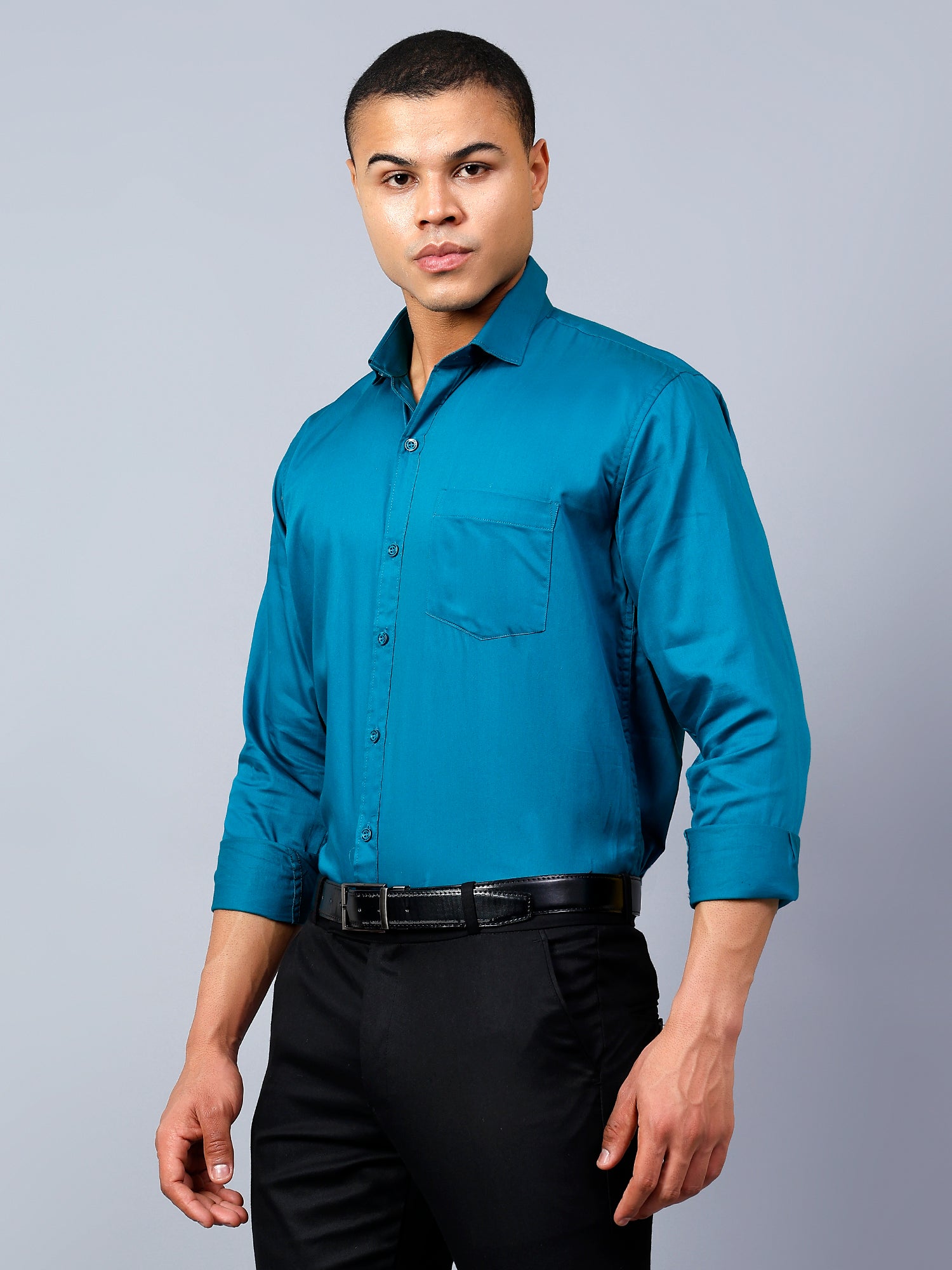 Sea Green Fit Pure Cotton Solid Shirt for Men