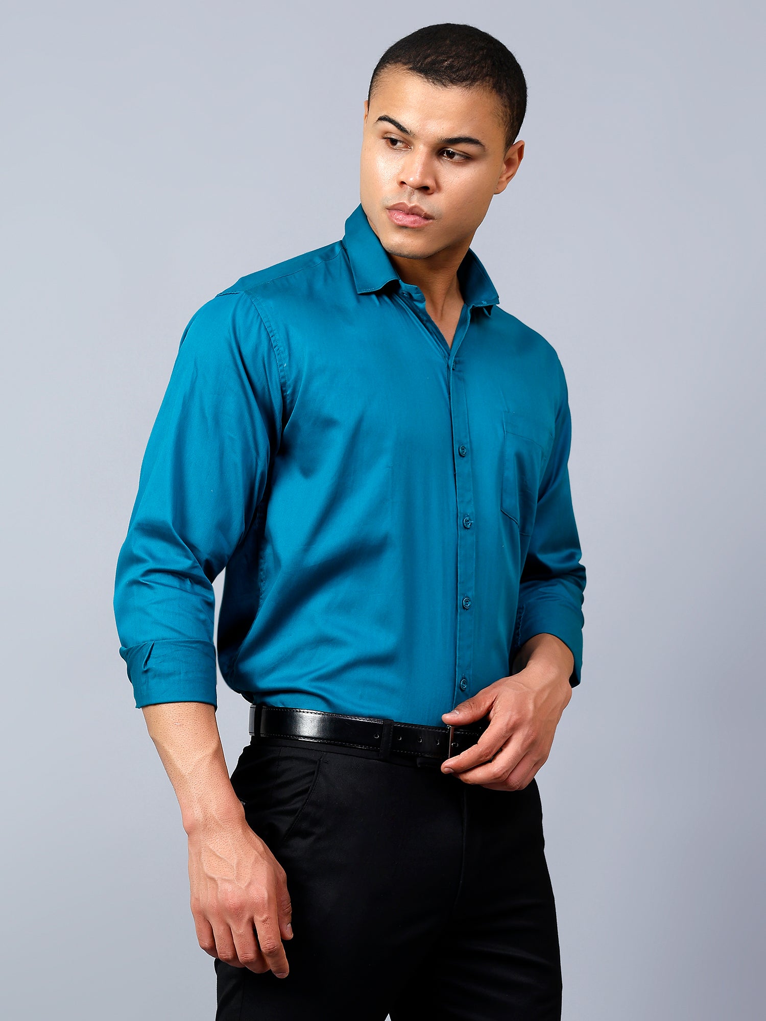 Sea Green Fit Pure Cotton Solid Shirt for Men