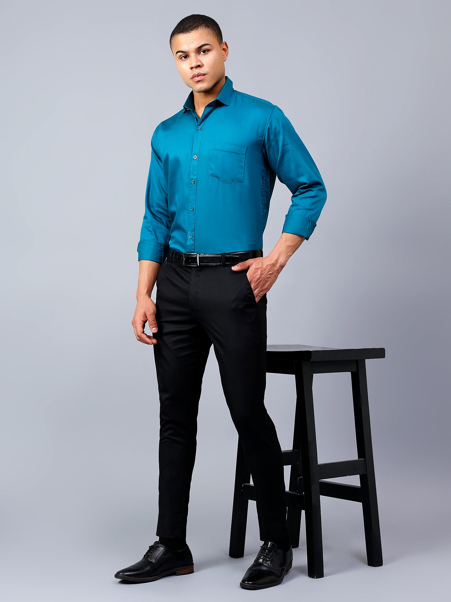 Sea Green Fit Pure Cotton Solid Shirt for Men