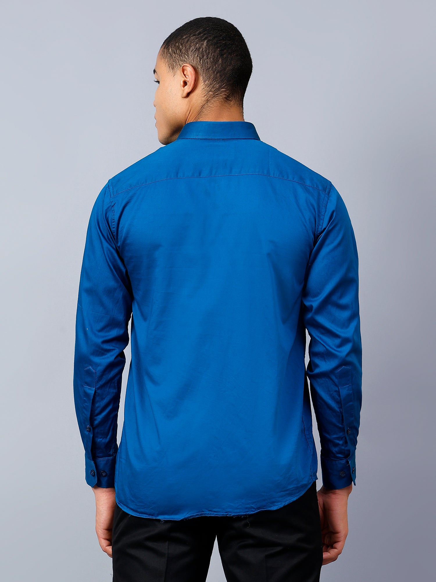 Peacock Blue Regular Fit Pure Cotton Solid Shirt for Men