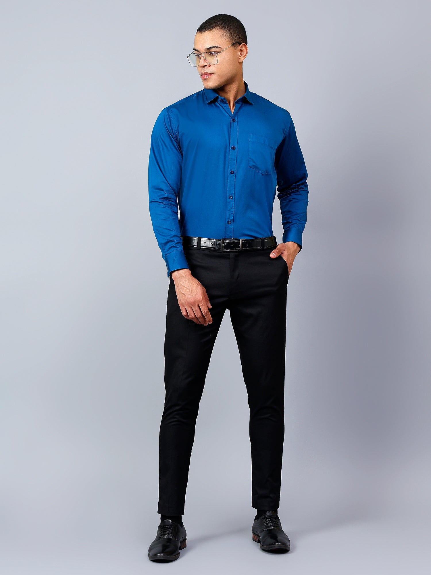 Peacock Blue Regular Fit Pure Cotton Solid Shirt for Men