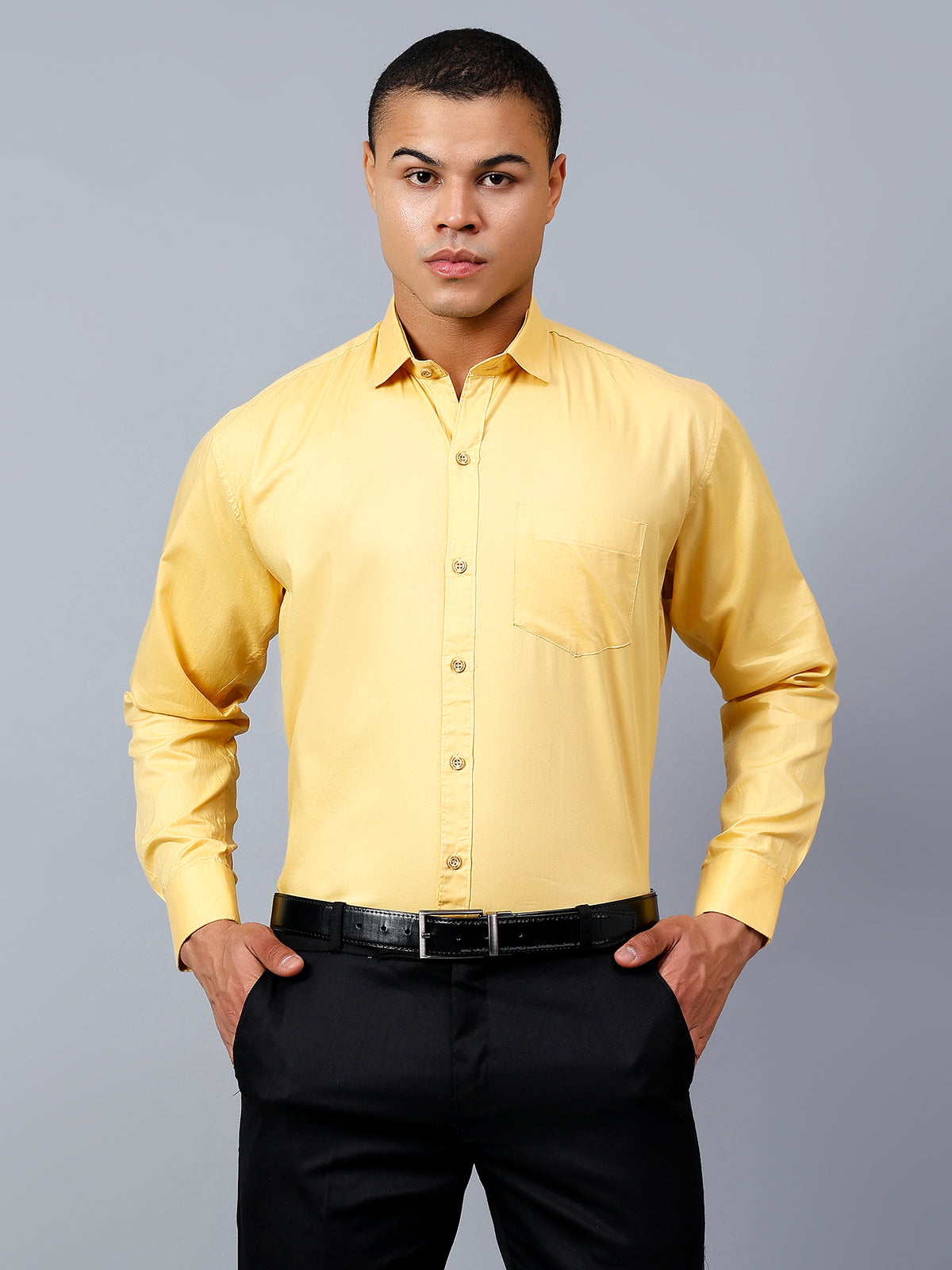 Salsa Mustard Regular Fit Pure Cotton Solid Shirt for Men