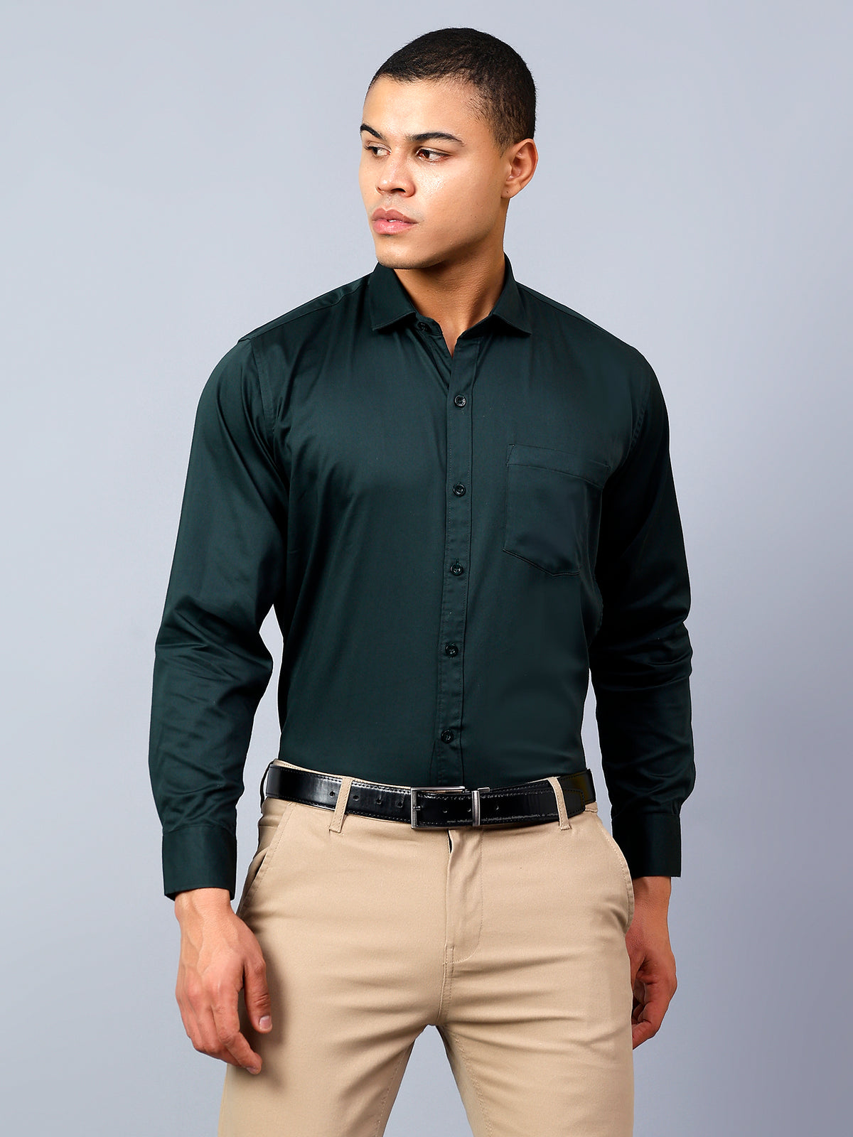 Bottle Green Regular Fit Pure Cotton Solid Shirt for Men