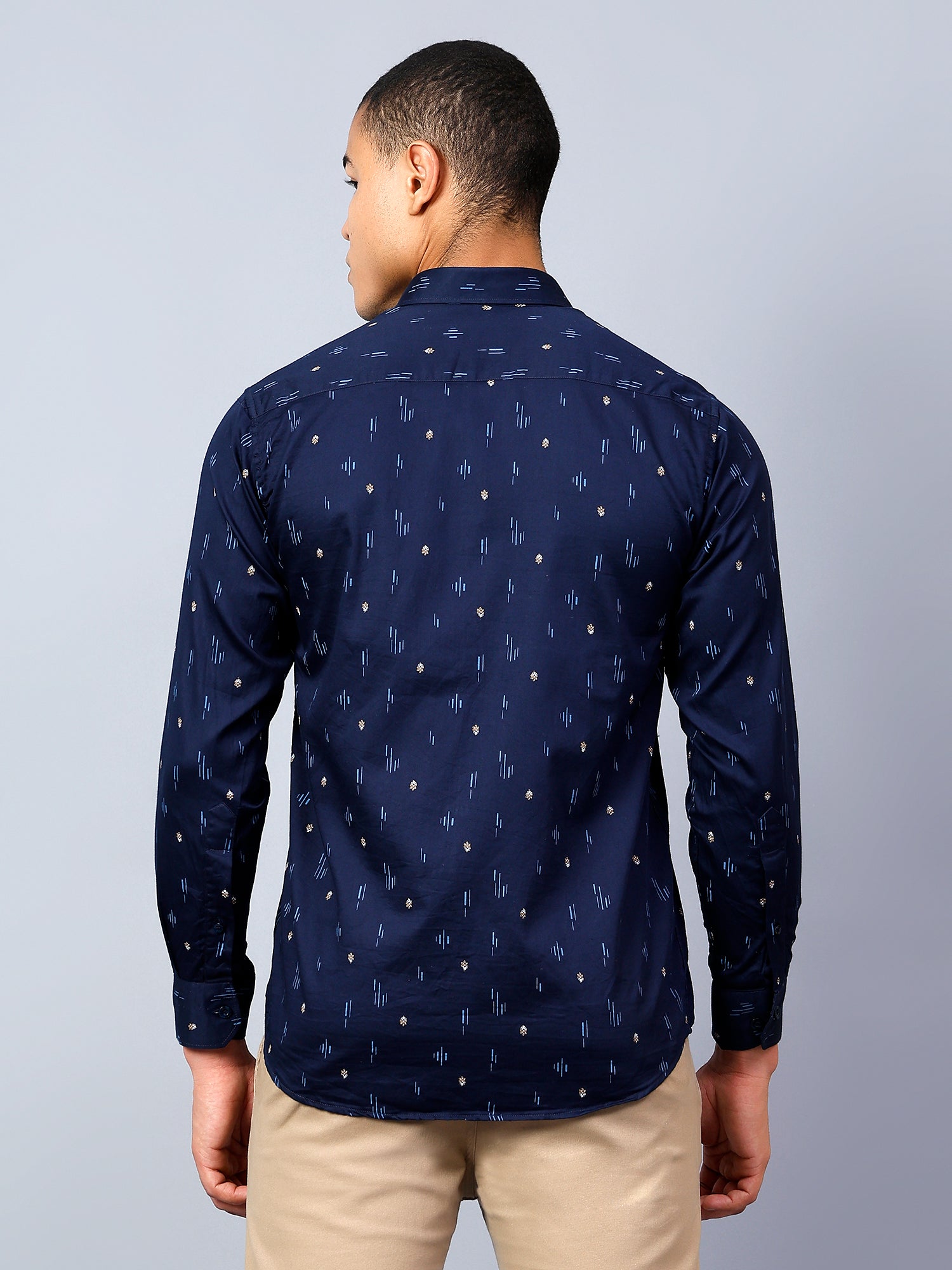 Classic Navy Blue Printed Regular Fit Pure Cotton Shirt for Men