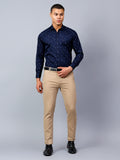 Classic Navy Blue Printed Regular Fit Pure Cotton Shirt for Men