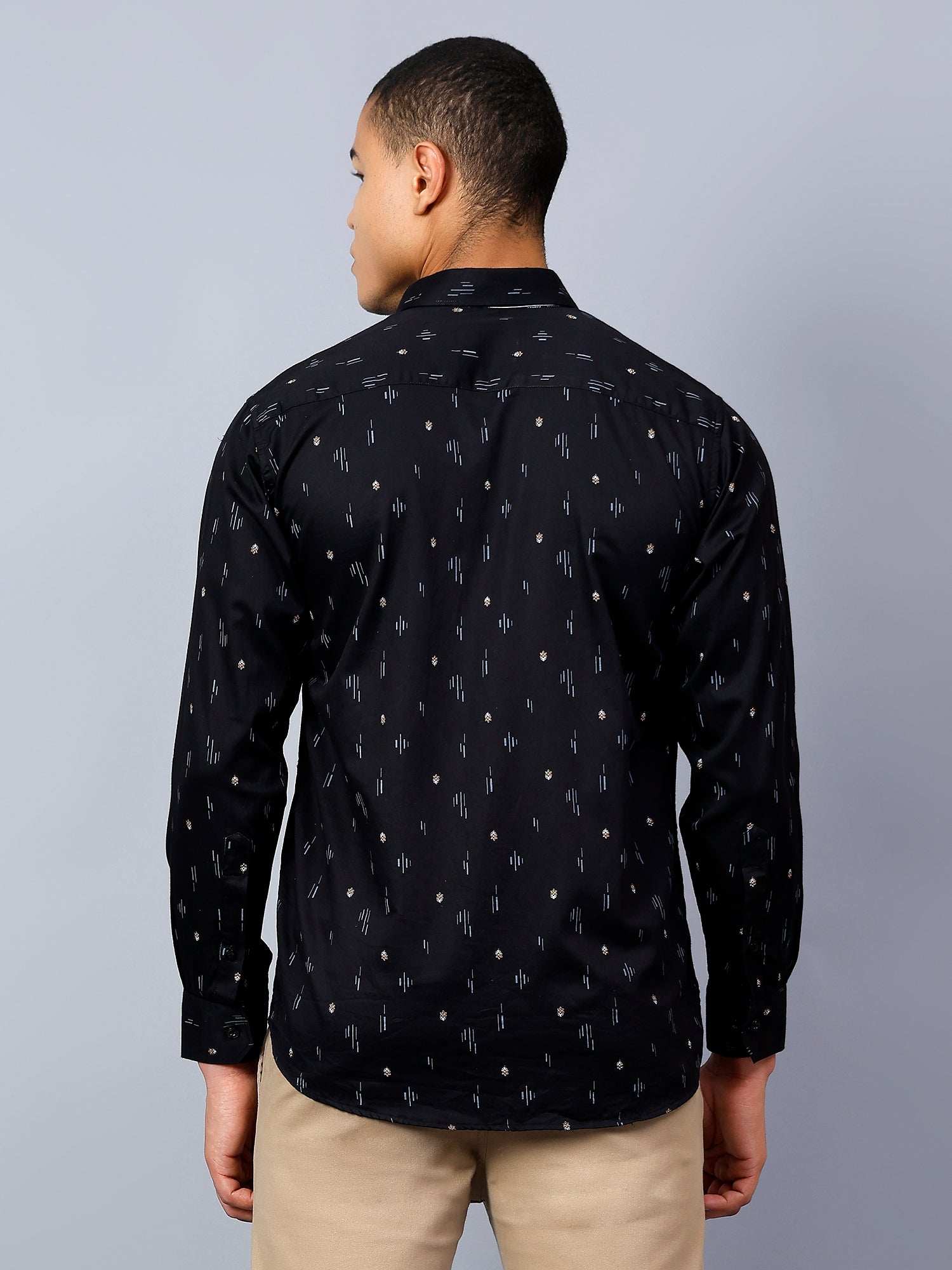 Classic Black Printed Regular Fit Luxury Rich Cotton Shirt for Men