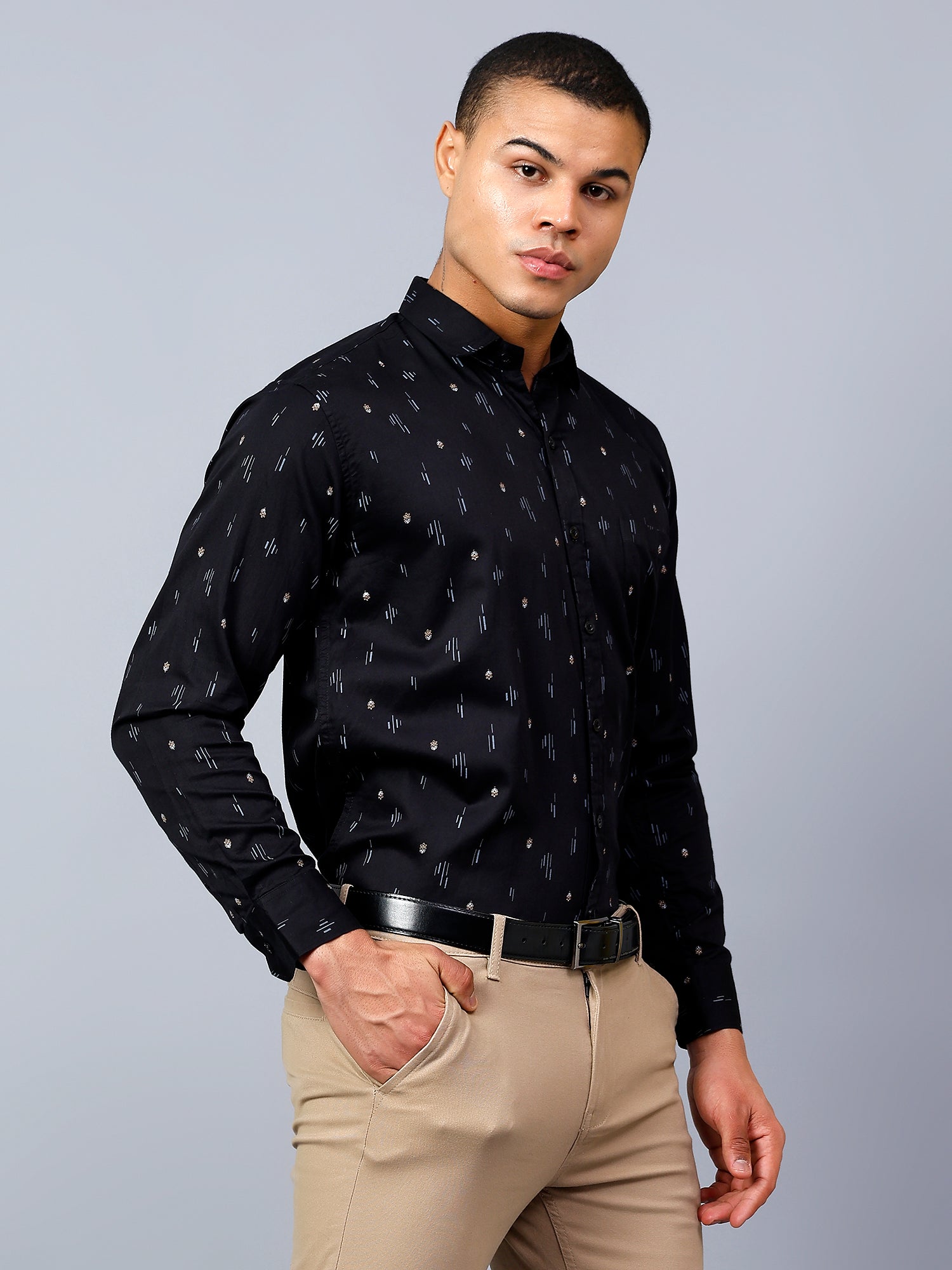 Classic Black Printed Regular Fit Luxury Rich Cotton Shirt for Men