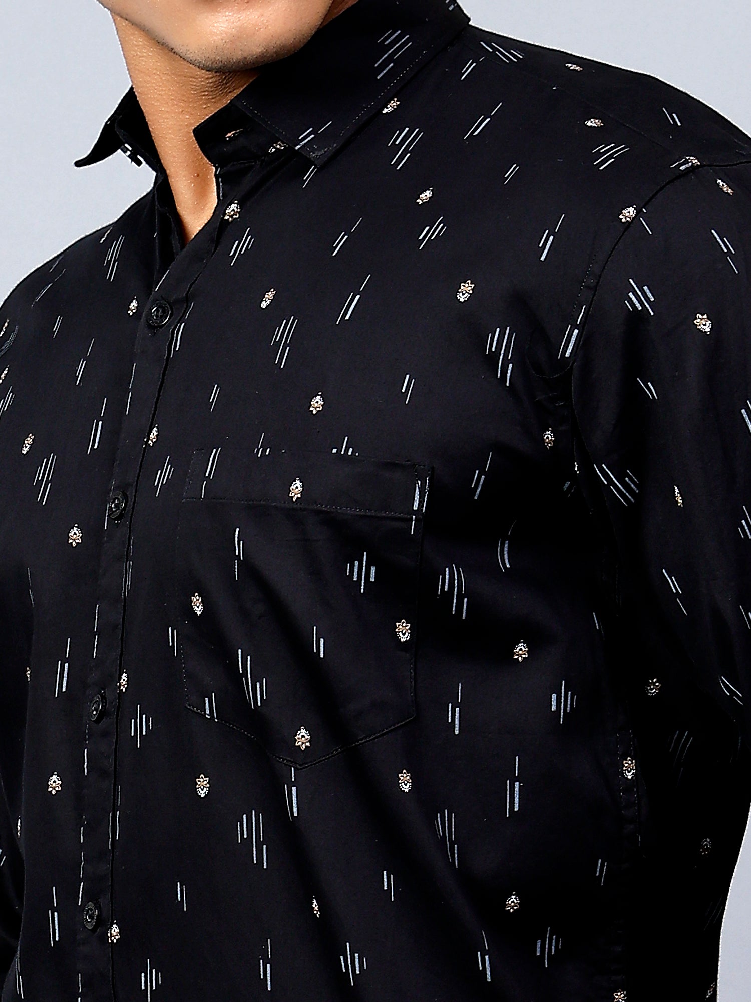 Classic Black Printed Regular Fit Luxury Rich Cotton Shirt for Men