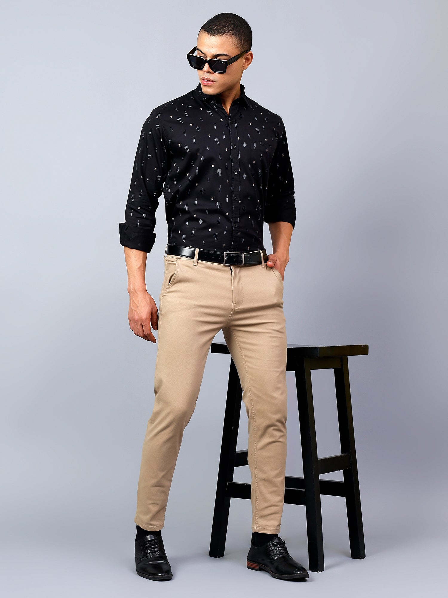 Classic Black Printed Regular Fit Luxury Rich Cotton Shirt for Men